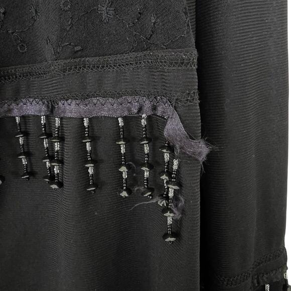 Marianne Black Sheer Beaded Fringe Top S Vintage 90s Boho Bell Sleeves - Picture 10 of 10